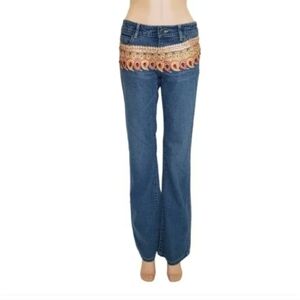 Swarovski Crystal Sequin Hand Painted Flare leg Jean Pants